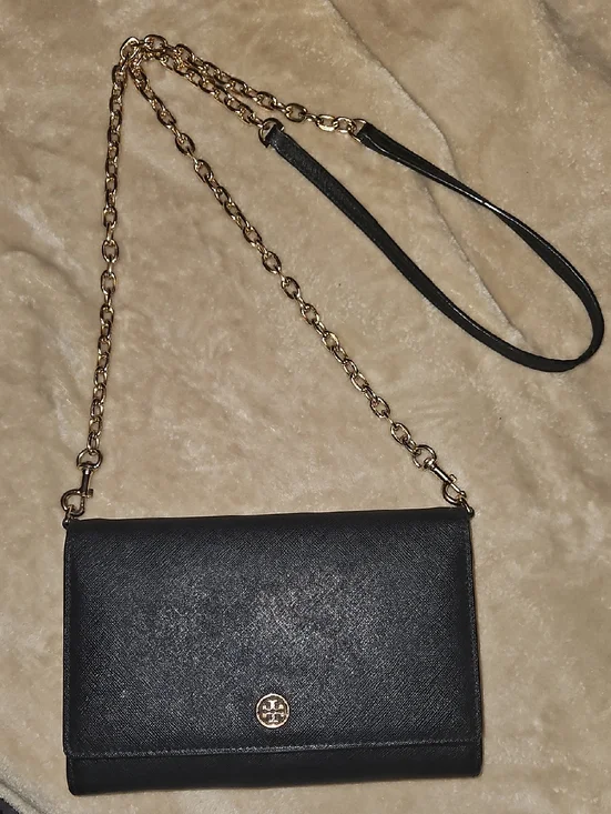 Tory Burch Black Crossbody/Clutch Wallet with Gold Chain Strap - Picture 1 of 15